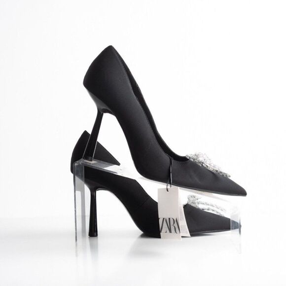 Zara Womens Rhinestone Bow Pointed Heels Pumps Black US 10 EU 41 NWT 2247/010 - Picture 7 of 8